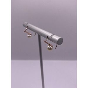 Faux Pearl Rose Gold Plated Sterling Silver Hoop Earrings